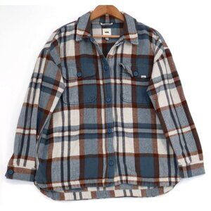 Vans Flannel Shirt Jacket Small Plaid Blue Brown Cozy Grunge Y2K Streetwear